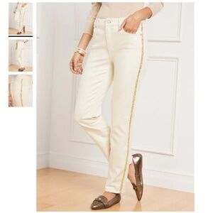 Talbots Straight Leg Jeans Size 6 Sequin Stripe Natural/Ivory - Cute and Fun